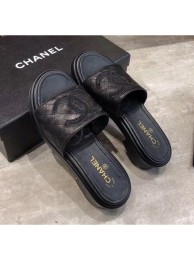 Chanel CC Quilted Leather Flat Slide Sandals Black 2020 Collection AQ01378