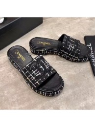 Chanel CC Tweed Flat Slide Sandals Black/White 2020 Collection AQ03469