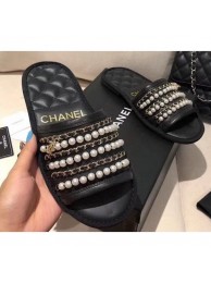 Chanel Chain and Pearl Mules Slipper Sandals Black 2020 AQ03721