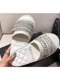 Chanel Chain and Pearl Mules Slipper Sandals White 2020 AQ04083