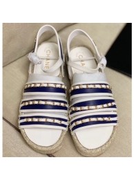 Chanel Chain Lambskin Espadrilles Sandals White/Blue 2020 AQ00752