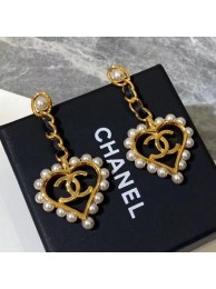 Chanel Chain Leather and Pearl Heart Pendant Earrings Black/White/Gold 2019 Collection AQ01366