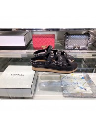 Chanel Chain Leather Strap Flat Sandals Black 2020 Collection AQ01776