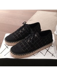 Chanel Check Tweed Lace-Ups Espadrille Sneakers G36140 Black 2020 Collection AQ01755