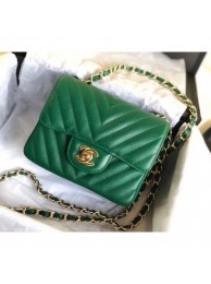 Chanel chevron caviar leather 1115 classic flap bag green with golden hardware AQ02335