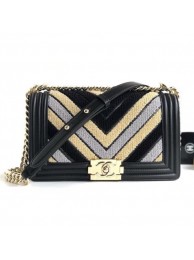 Chanel Chevron Embroidered Calfskin/Lurex Boy Small Flap Bag A67086 Black/Yellow/Blue 2019 AQ03397