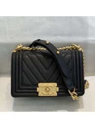 Chanel Chevron Grained Calfskin Small Boy Flap Bag A67085 Black/Bright Gold 2019 Collection AQ01230