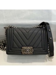 Chanel Chevron Grained Calfskin Small Boy Flap Bag A67085 Black/Vintage Silver 2019 Collection AQ02685