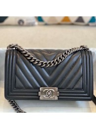 Chanel Chevron Lambskin Medium Boy Flap Bag A67086 Black/Vintage Silver 2019 Collection AQ01792