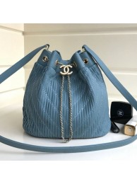 Chanel Chevron Pleated Bucket Bag Blue 2019 Collection AQ01462