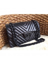 Chanel Chevron So Black Medium Classic Flap Bag 1112 in Lambskin AQ02943