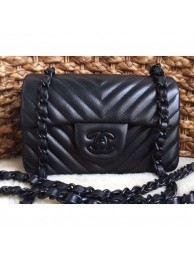 Chanel Chevron So Black Small Classic Flap Bag 1116 in Lambskin AQ02636