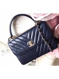 Chanel Chevron Trendy CC Small Flap Top Handle Bag A92236 Navy Blue 2018 AQ03608