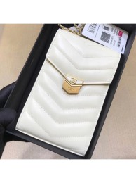 Chanel Chevron Vintage Logo Calfskin Clutch with Chain Phone Bag A81226 White 2018 AQ03952