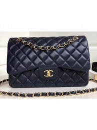 Chanel Classic Flap Jumbo/Large Bag A1113 Navy Blue in Sheepskin Leather with Gold Hardware AQ00831