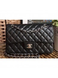 Chanel Classic Flap Medium Bag A1112 Black in Sheepskin Leather with Silver Hardware AQ02995