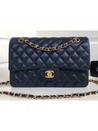 Chanel Classic Flap Medium Bag A1112 Navy Blue in Sheepskin Leather with Gold Hardware AQ00791