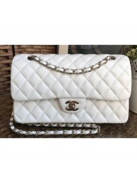 Chanel Classic Flap Medium Bag A1112 White in Sheepskin Leather with Silver Hardware AQ03232