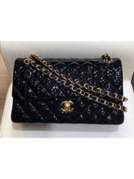 Chanel Classic Flap Medium Bag Black in Patent Leather with Gold Hardware AQ01044