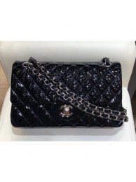 Chanel Classic Flap Medium Bag Black in Patent Leather with Silver Hardware AQ03923