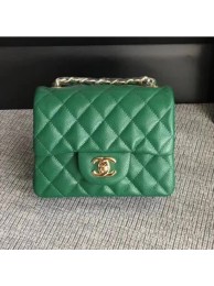 Chanel Classic Flap Mini Bag A1115 in Caviar Leather Green with Golden Hardware AQ01746