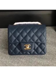 Chanel Classic Flap Mini Bag A1115 in Caviar Leather Sapphire with Golden Hardware AQ00503