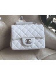 Chanel Classic Flap Mini Bag A1115 in Caviar Leather White with silver Hardware AQ03627