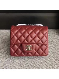 Chanel Classic Flap Mini Bag A1115 in Lambskin Leather Burgundy with Silver Hardware AQ01861