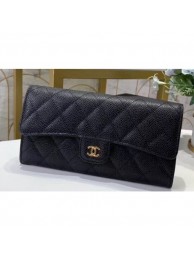 Chanel Classic Long Flap Wallet 30077 Grained Calfskin Black/Gold AQ04203