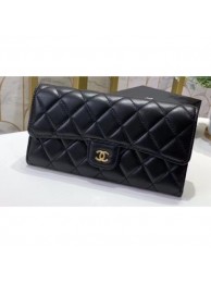 Chanel Classic Long Flap Wallet 30077 Lambskin Black/Gold AQ03242