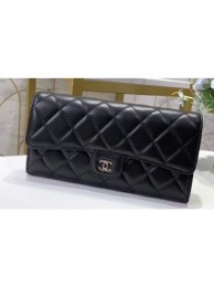 Chanel Classic Long Flap Wallet 30077 Lambskin Black/Silver AQ00618