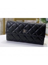 Chanel Classic Long Flap Wallet 31502 Lambskin Black AQ03691