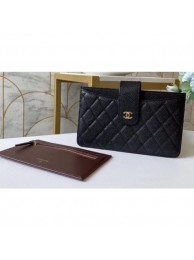 Chanel Classic Pouch Clutch Bag With Card Holder A81902 Grained Calfskin Black/Gold AQ04267