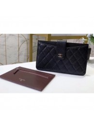 Chanel Classic Pouch Clutch Bag With Card Holder A81902 Grained Calfskin Black/Silver AQ02485