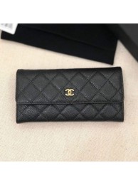 Chanel Classic Quilted Grained Leather Flap Wallet A50096 Black/Gold Collection AQ02272