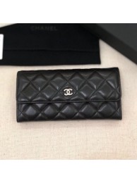 Chanel Classic Quilted Lambskin Flap Wallet A50096 Black/Silver Collection AQ02442