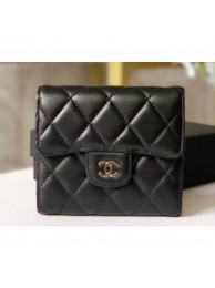 Chanel Classic Small Flap Wallet 31528 AP0231 Lambskin Black/Silver AQ03497