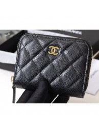 Chanel Classic Small Zipped Card Holder 60086 Grained Calfskin Black/Gold AQ01096