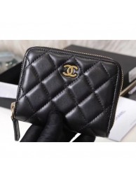 Chanel Classic Small Zipped Card Holder 60086 Lambskin Black/Gold AQ02418