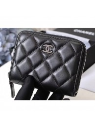 Chanel Classic Small Zipped Card Holder 60086 Lambskin Black/Silver AQ02906