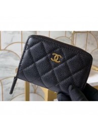 Chanel Classic Small Zipped Coin Purse 69272 Grained Calfskin Black/Gold AQ03710