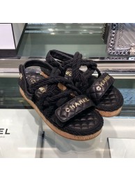 Chanel Cord Flat Sandals G34602 Black 2019 Collection AQ02564