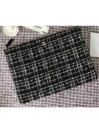 Chanel Cotton Tweed Classic Pouch Clutch Bag A82545 Black 2019 AQ01312