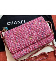 Chanel Cotton Tweed Classic Wallet On Chain WOC Bag A33814 Fuchsia 2019 AQ02079