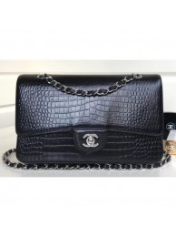 Chanel Croco Pattern Classic Flap Medium Bag Black AQ02677