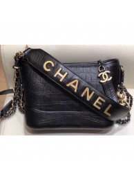 Chanel Crocodile Embossed Calfskin Gabrielle Small Hobo Bag AS0865 Black 2019 AQ03040