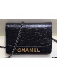 Chanel Crocodile Embossed Calfskin Gabrielle Wallet On Chain WOC Bag Black 2019 AQ02666