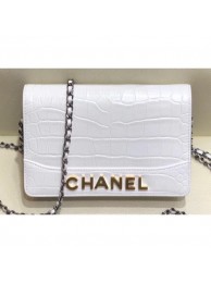 Chanel Crocodile Embossed Calfskin Gabrielle Wallet On Chain WOC Bag White 2019 AQ03602