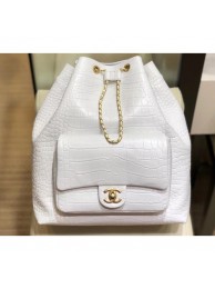 Chanel Crocodile Embossed Calfskin Large Backpack Bag AS0800 White 2019 AQ01788