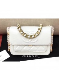 Chanel Crumpled Calfskin Cotton Strap Flap Bag AS0074 White 2019 AQ01289